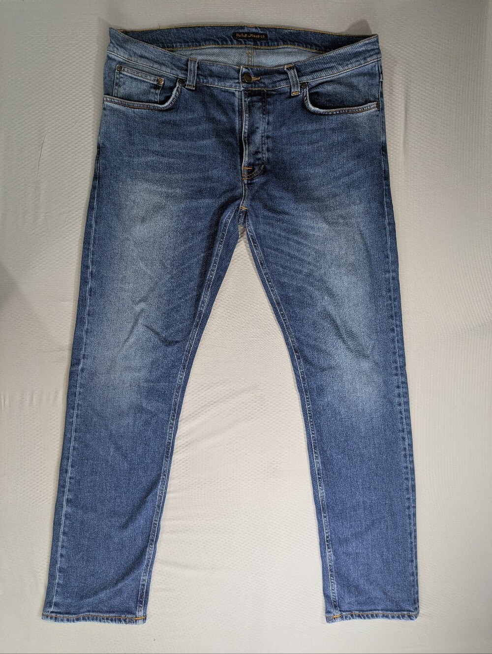 Nudie Jeans Mens 38x32 Shackled And Blue Denim Tilted Tor Straight